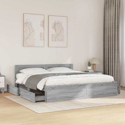 Bed Frame with Headboard without Mattress Grey Sonoma 180x200 cm Super King