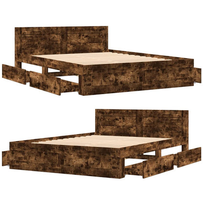 Bed Frame with Headboard without Mattress Smoked Oak 160x200 cm