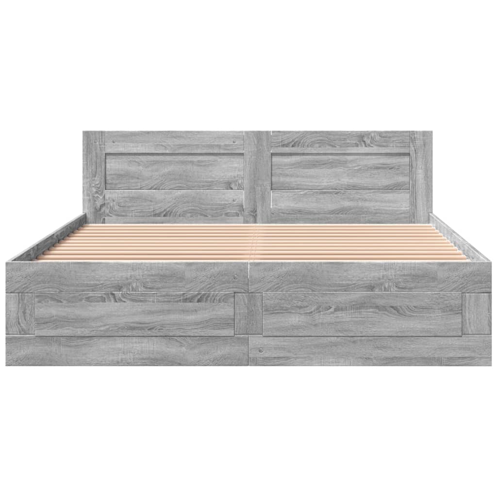 Bed Frame with Headboard without Mattress Grey Sonoma 160x200 cm