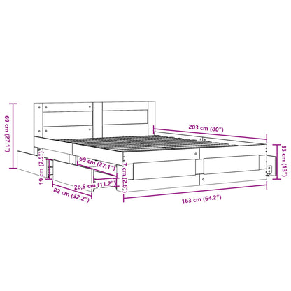 Bed Frame with Headboard without Mattress Grey Sonoma 160x200 cm