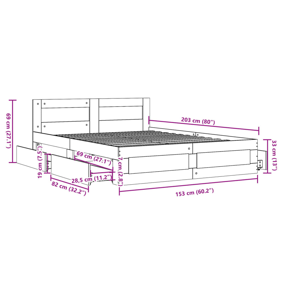 Bed Frame with Headboard Smoked Oak 150x200 cm King Size Engineered Wood