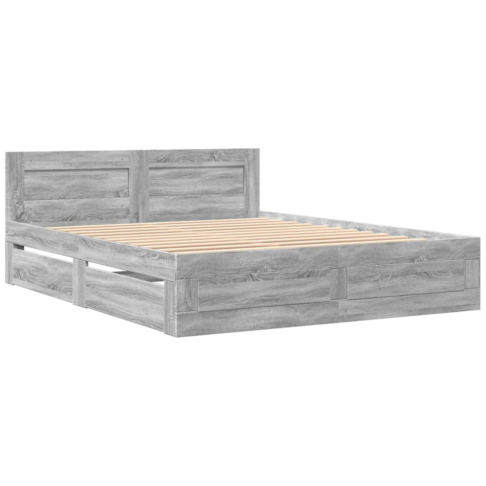 Bed Frame with Headboard Grey Sonoma 150x200 cm King Size Engineered Wood