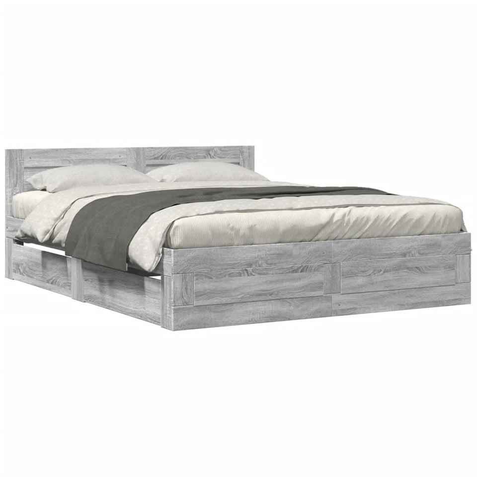 Bed Frame with Headboard Grey Sonoma 150x200 cm King Size Engineered Wood