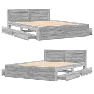 Bed Frame with Headboard Grey Sonoma 150x200 cm King Size Engineered Wood