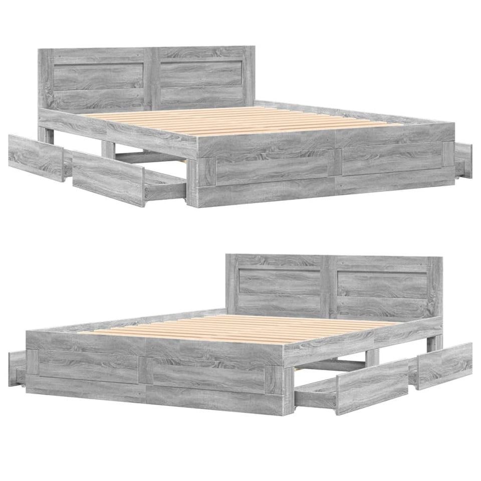 Bed Frame with Headboard Grey Sonoma 150x200 cm King Size Engineered Wood