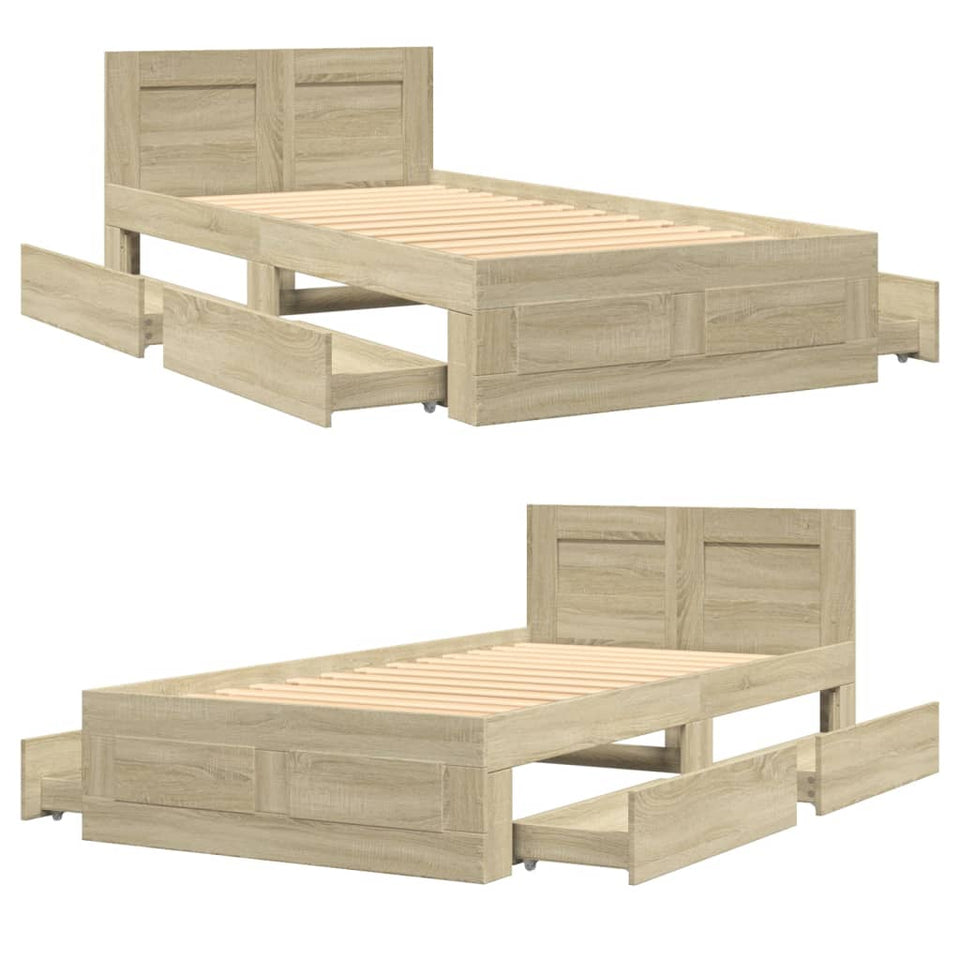 Bed Frame with Headboard Sonoma Oak 90x200 cm Engineered Wood