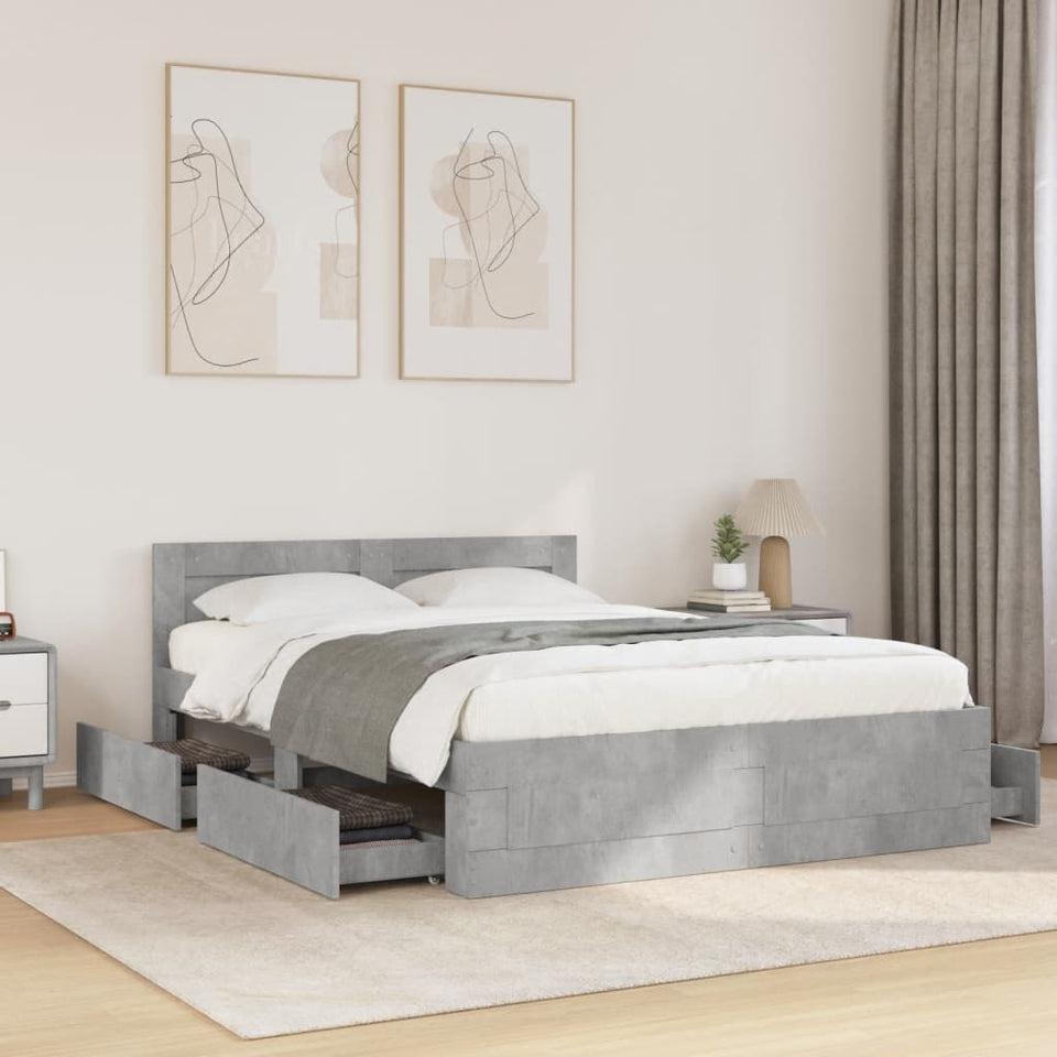 Bed Frame with Headboard Concrete Grey 140x190 cm Engineered Wood