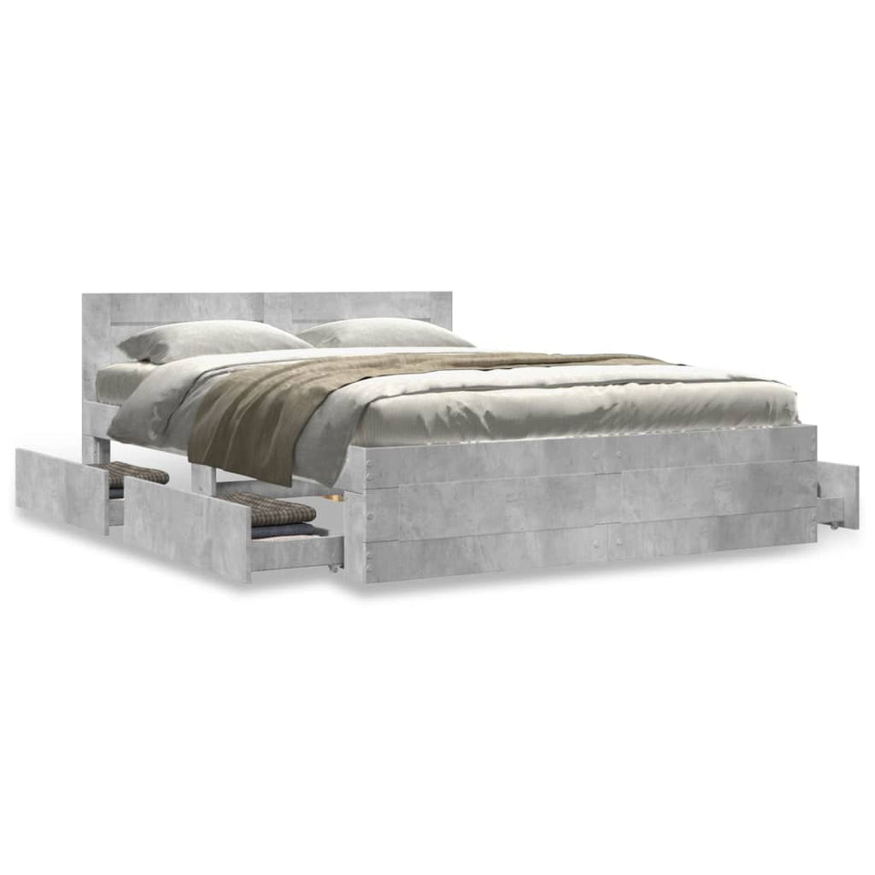 Bed Frame with Headboard Concrete Grey 140x190 cm Engineered Wood