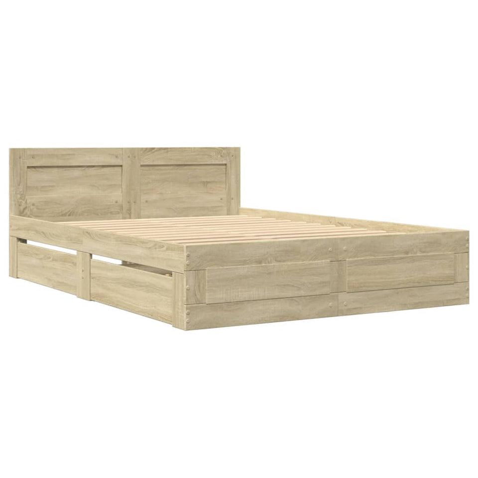 Bed Frame with Headboard Sonoma Oak 135x190 cm Engineered Wood