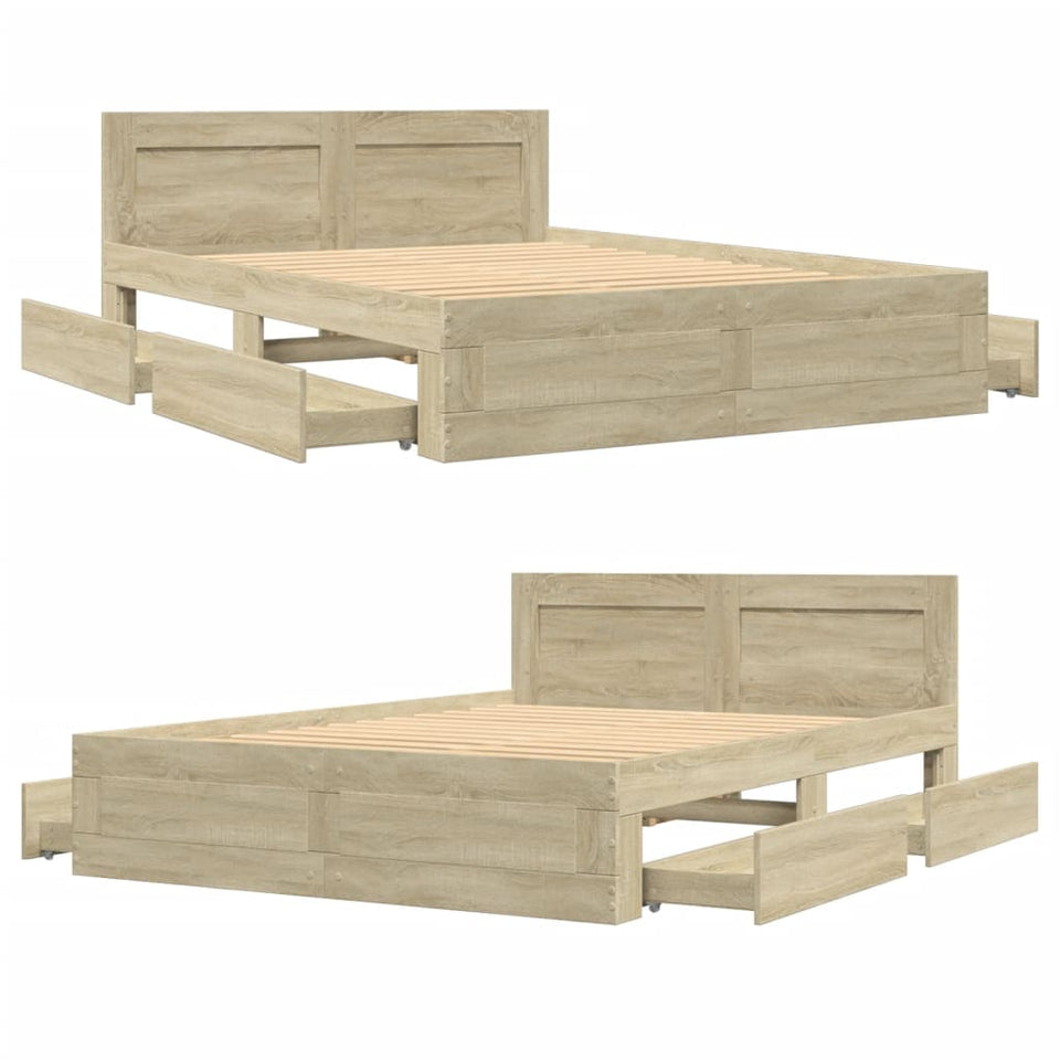 Bed Frame with Headboard Sonoma Oak 135x190 cm Engineered Wood