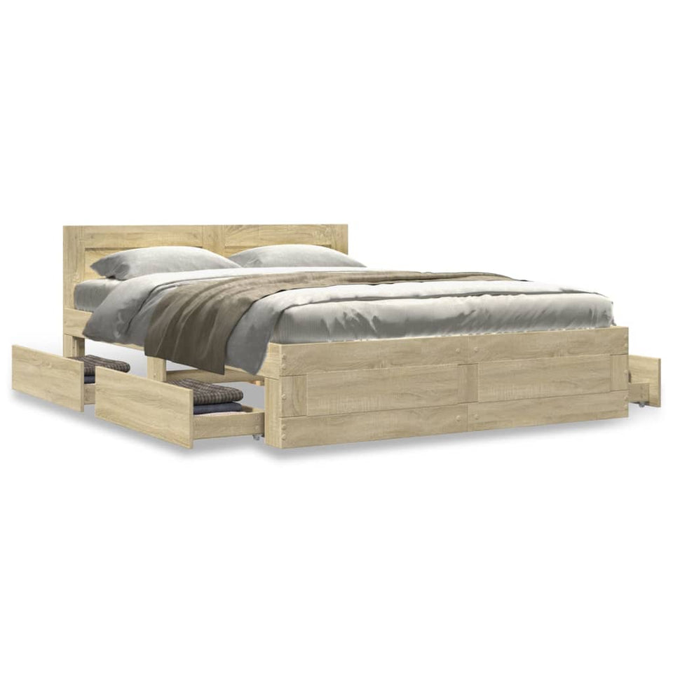 Bed Frame with Headboard Sonoma Oak 135x190 cm Engineered Wood