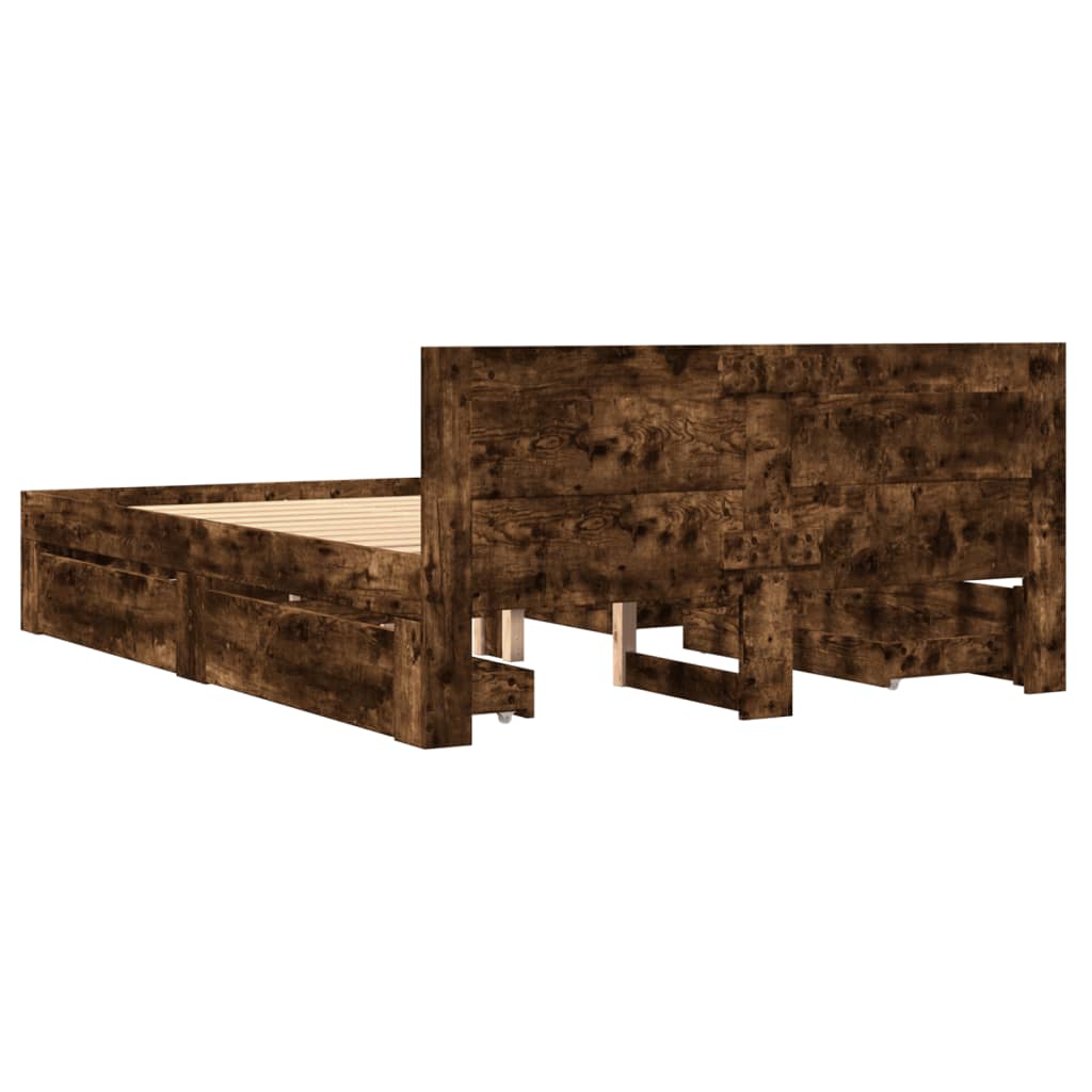Bed Frame with Headboard without Mattress Smoked Oak 120x190 cm Small Double
