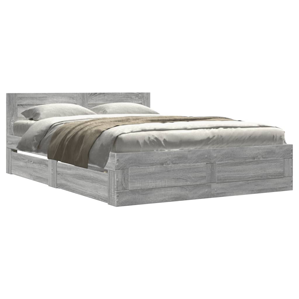 Bed Frame with Headboard without Mattress Grey Sonoma 120x190 cm Small Double