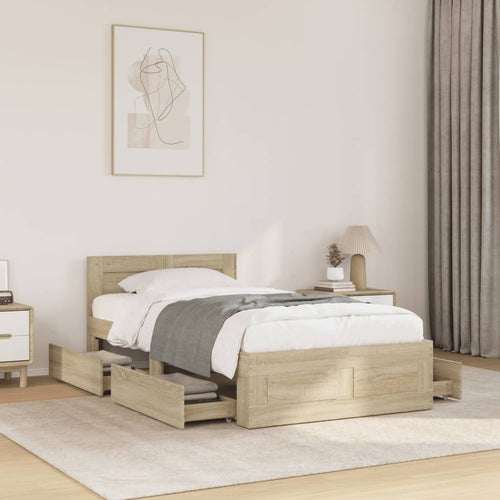 Bed Frame with Headboard Sonoma Oak 75x190 cm Small Single Engineered Wood