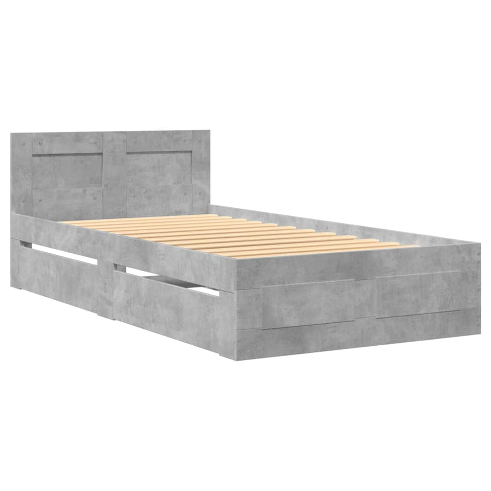 Bed Frame with Headboard Concrete Grey 75x190 cm Small Single Engineered Wood