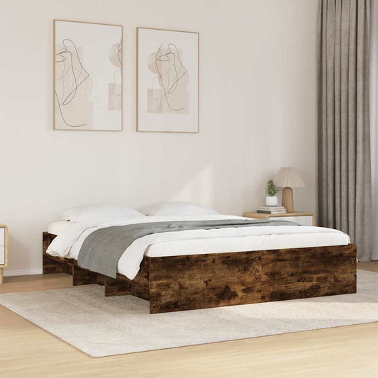 Bed Frame without Mattress Smoked Oak 150x200 cm King Size Engineered Wood
