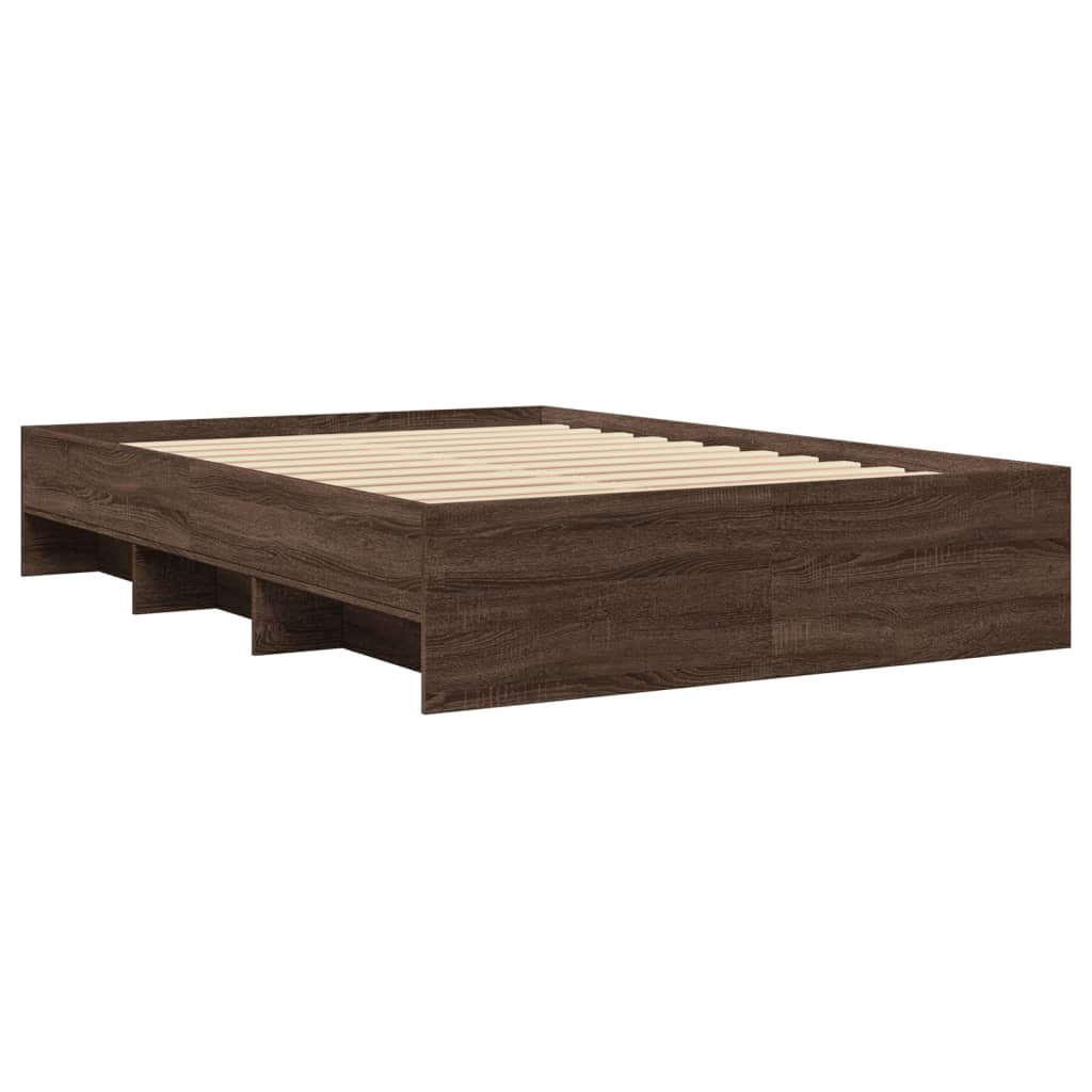 Bed Frame without Mattress Brown Oak 140x200 cm Engineered Wood