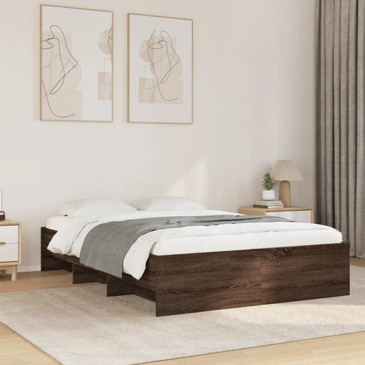 Bed Frame without Mattress Brown Oak 135x190 cm Double Engineered Wood