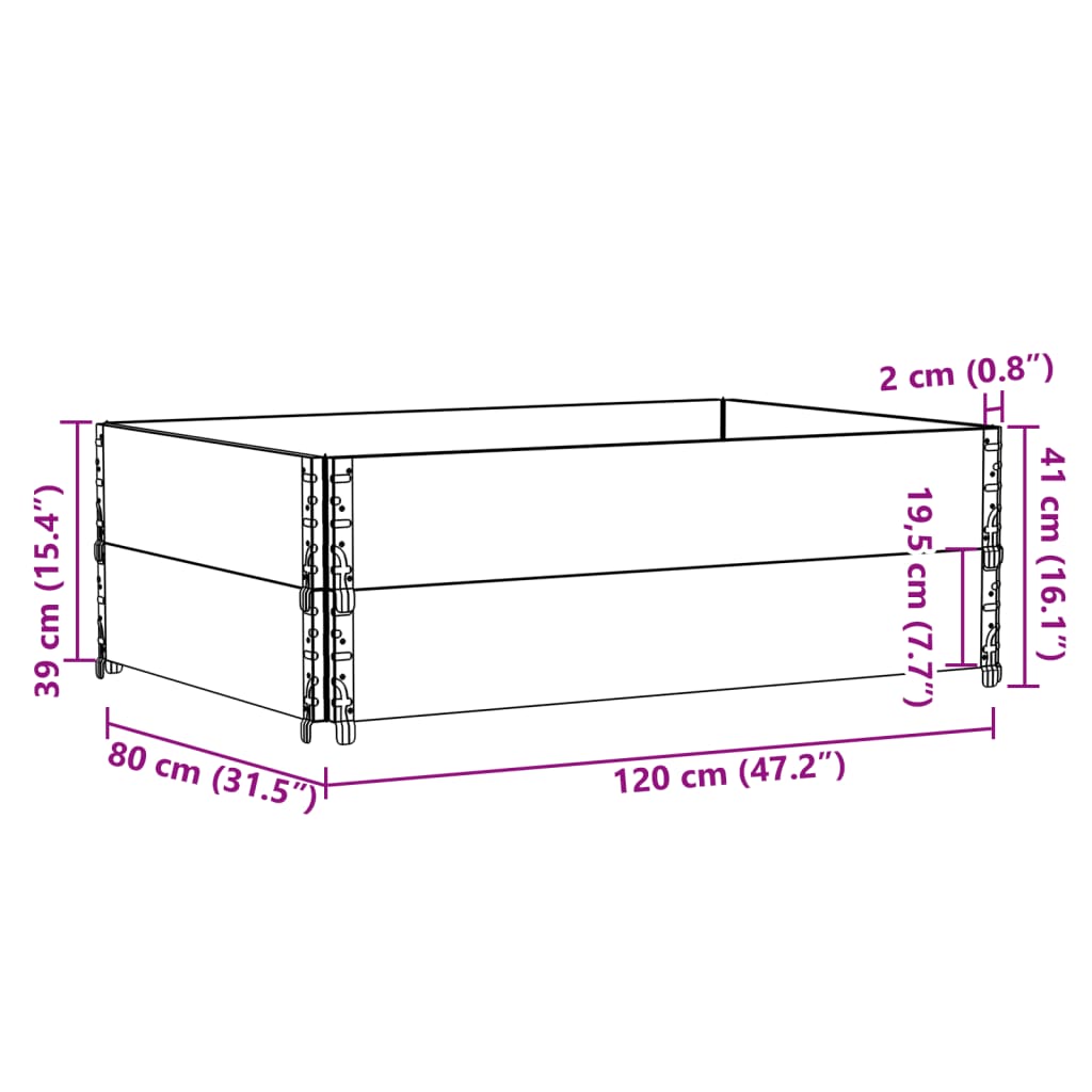 Pallet Collars 2 pcs Grey 120x80 cm Solid Wood Pine