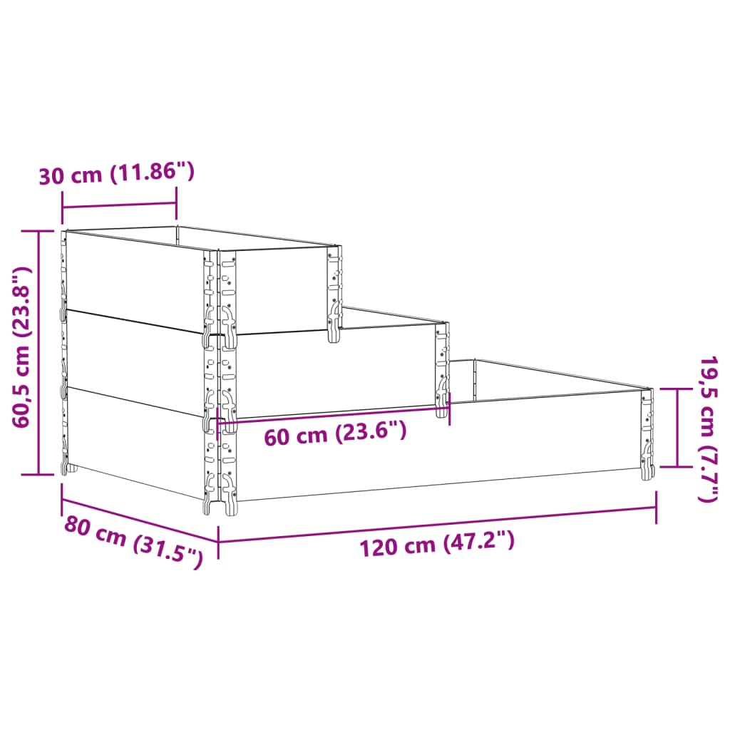 3-Tier Raised Bed Brown 120x80 cm Solid Wood Pine