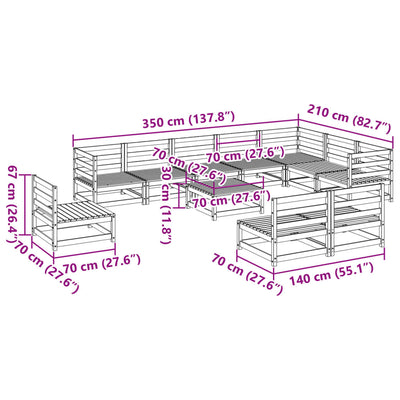 11 Piece Garden Sofa Set Wax Brown Solid Wood Pine