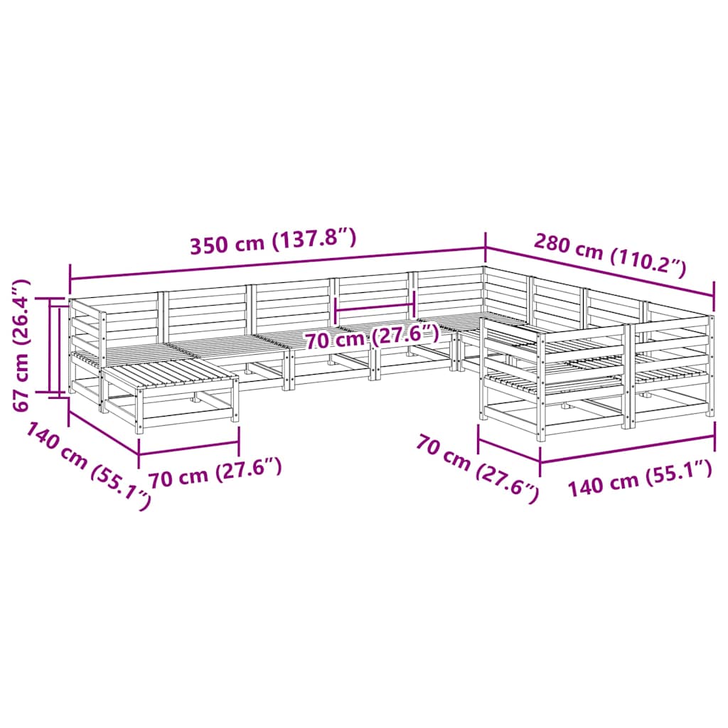 10 Piece Garden Sofa Set Solid Wood Douglas Fir