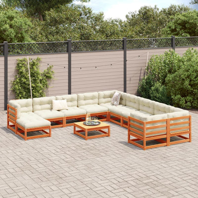 12 Piece Patio Sofa Set Wax Brown Solid Wood Pine