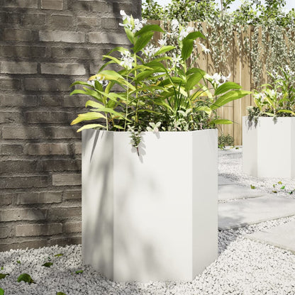 Garden Planter White Hexagon 46x40x45 cm Steel