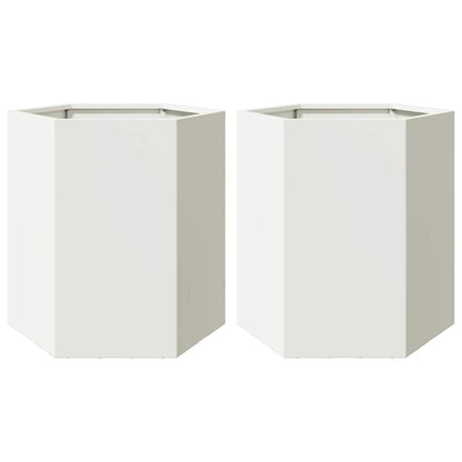 Garden Planter 2 pcs White Hexagon 46x40x45 cm Steel