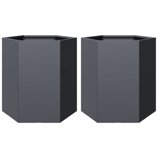 Garden Planter 2 pcs Anthracite Hexagon 46x40x45 cm Steel
