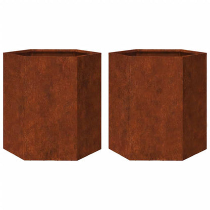 Garden Planters 2 pcs Hexagon 46x40x45 cm Weathering Steel