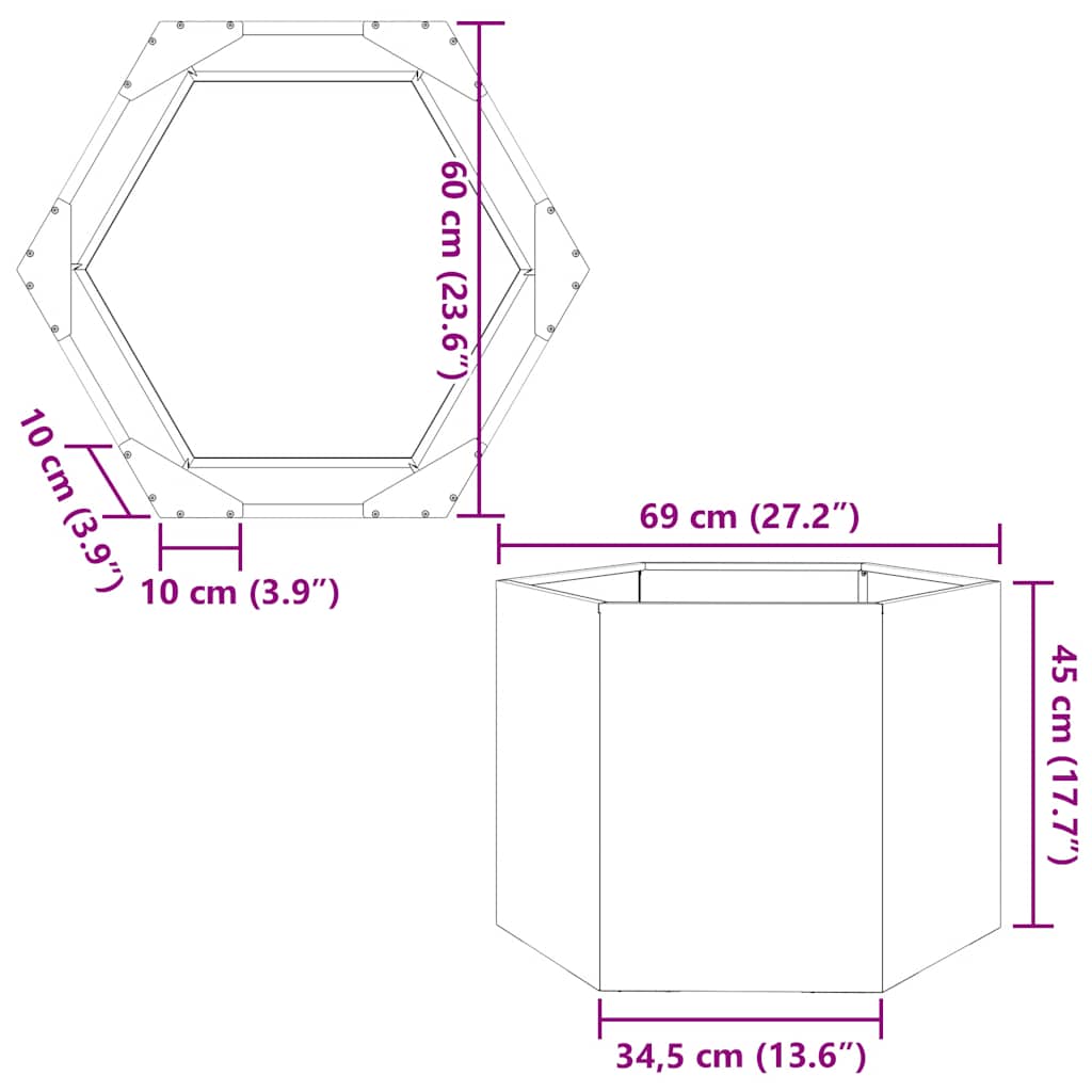 Garden Planter Hexagon 69x60x45 cm Stainless Steel