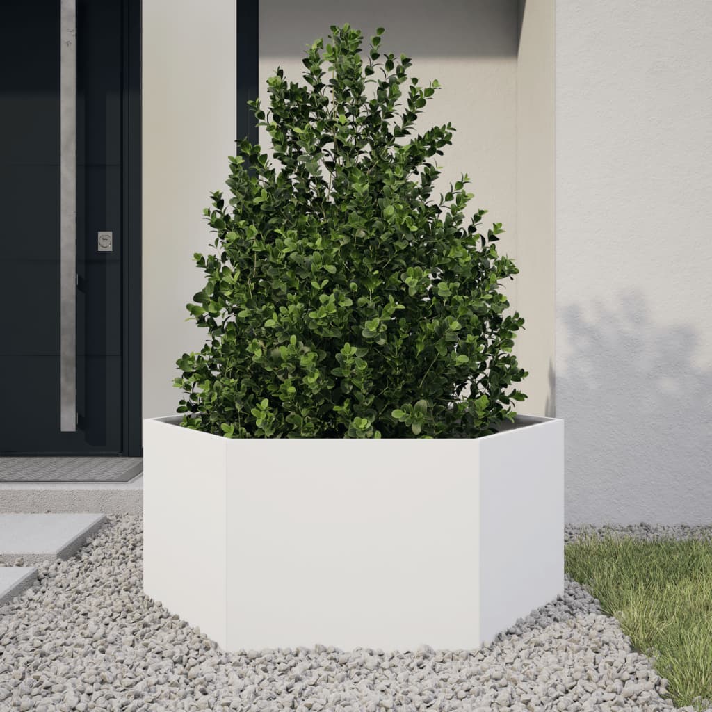 Garden Planter White Hexagon 104x90x45 cm Steel