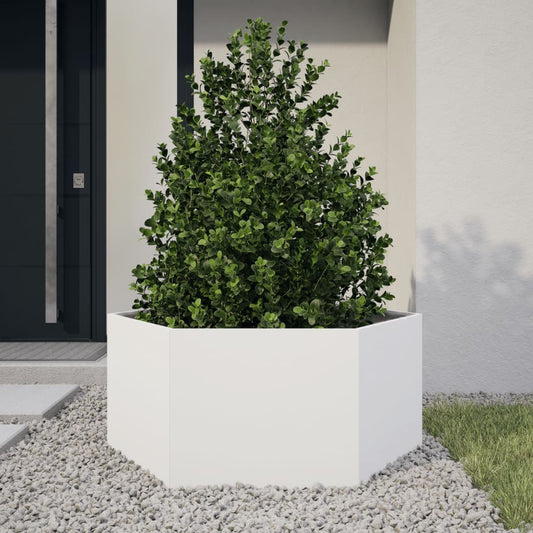 Garden Planter White Hexagon 104x90x45 cm Steel
