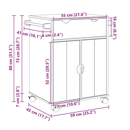 Kitchen Trolley OTTA 59x45x80 cm Solid Wood Pine
