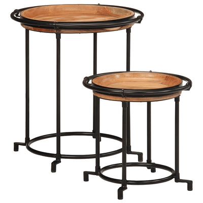 2 Piece Side Table Set Solid Wood Acacia