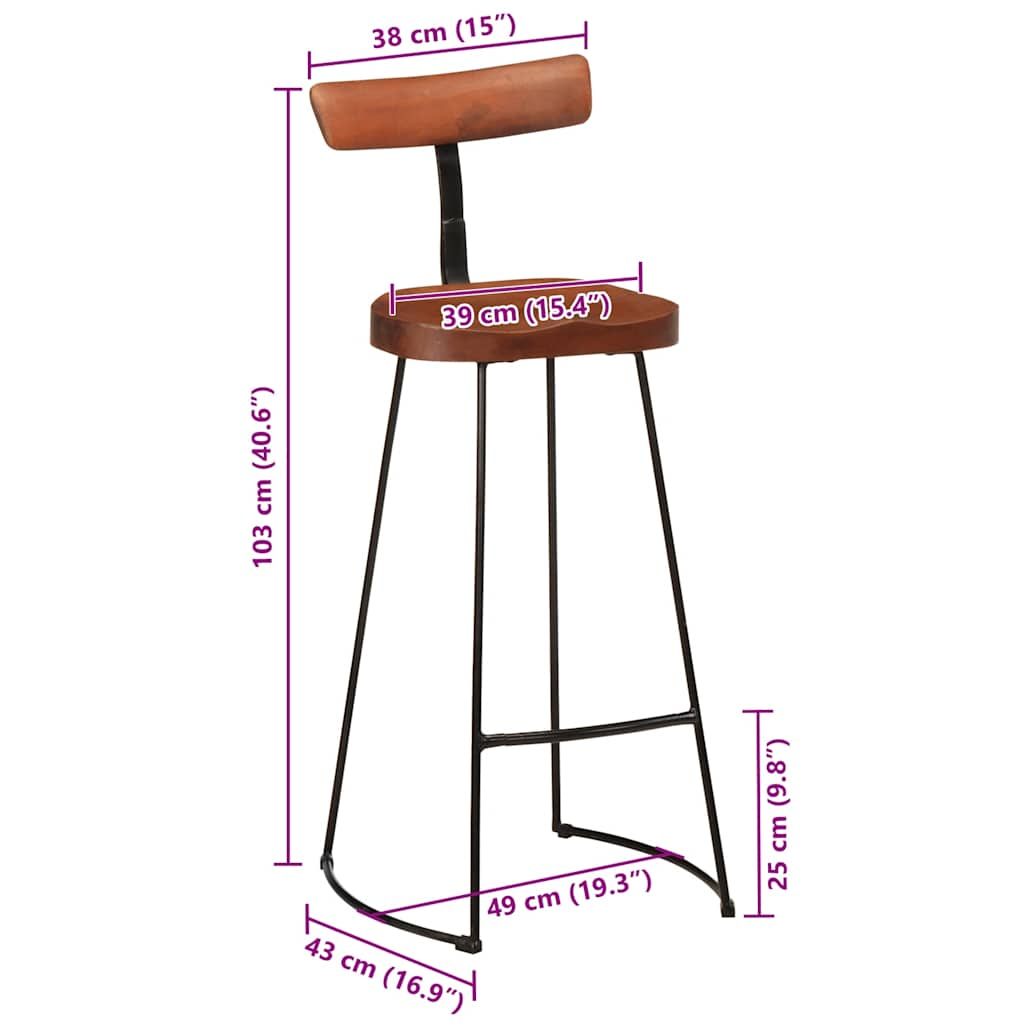 Bar Stools 2 pcs 49x43x103 cm Solid Wood Mango