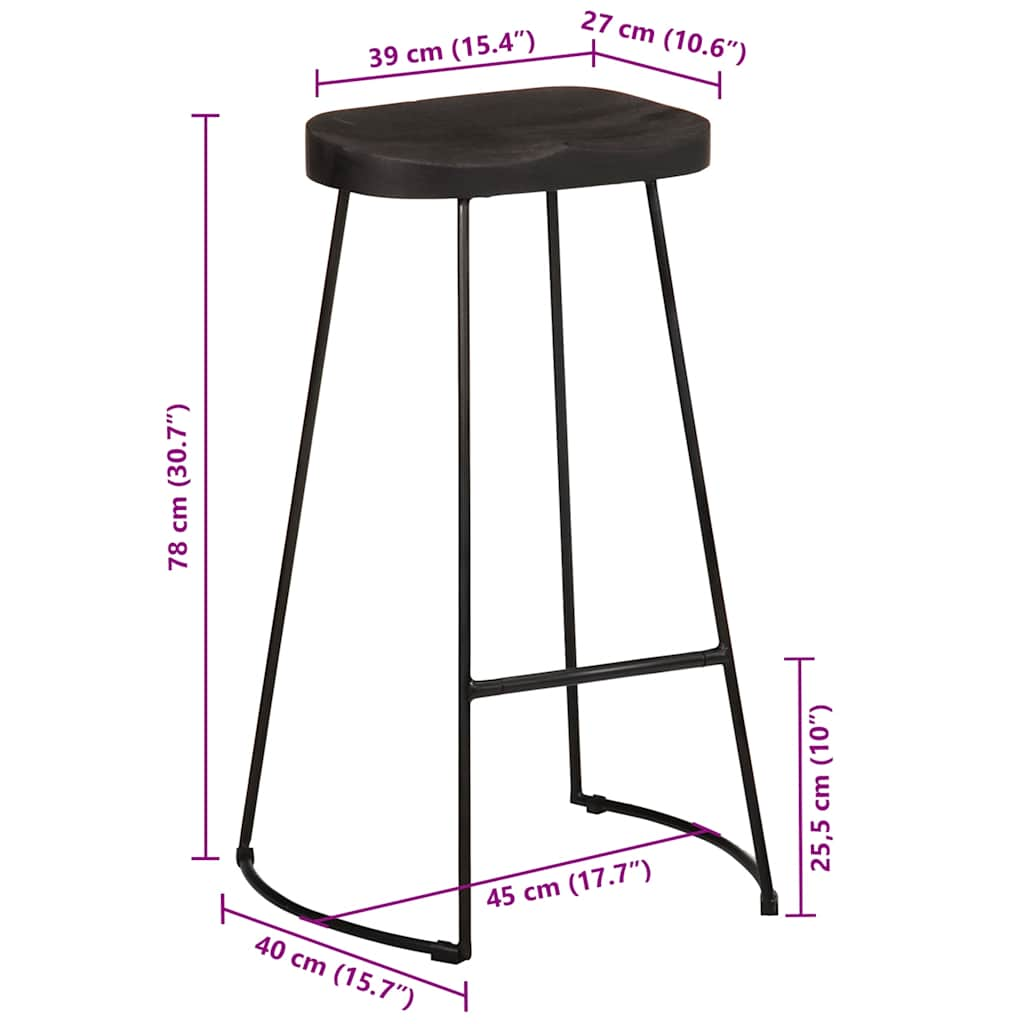 Bar Stools 2 pcs Black 45x40x78 cm Solid Wood Mango