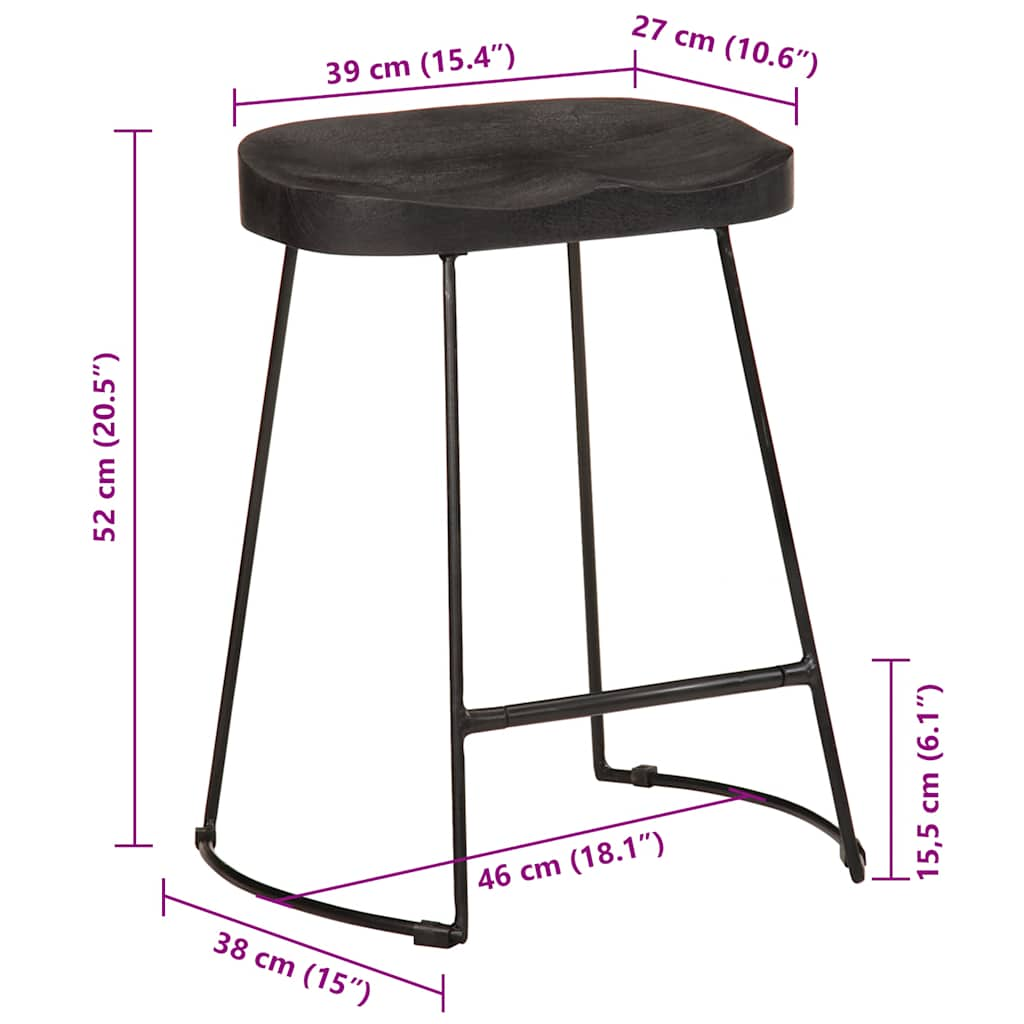 Bar Stools 2 pcs Black 46x38x52 cm Solid Wood Mango