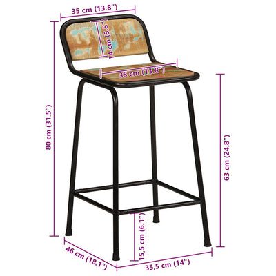 Bar Stools 2 pcs 46x35.5x80 cm Solid Wood Reclaimed