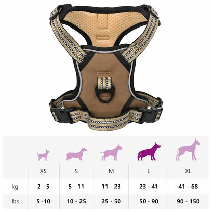Dog Harness with Reflective Stripes Adjustable Brown L