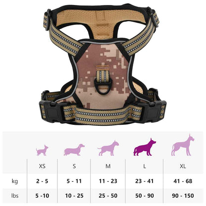 Dog Harness with Reflective Stripes Adjustable Camouflage Brown L