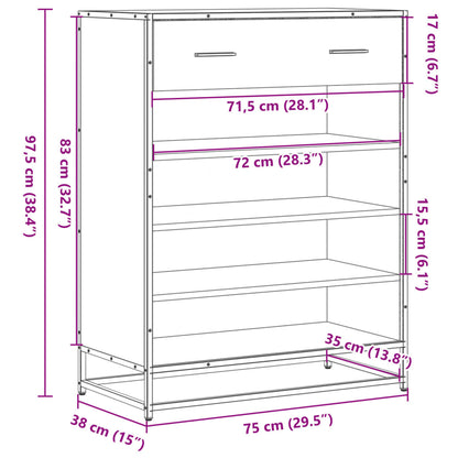 Shoe Cabinet Brown Oak 75x38x97.5 cm Engineered Wood and Metal
