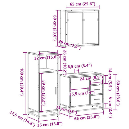 3 Piece Bathroom Furniture Set Brown Oak Engineered Wood
