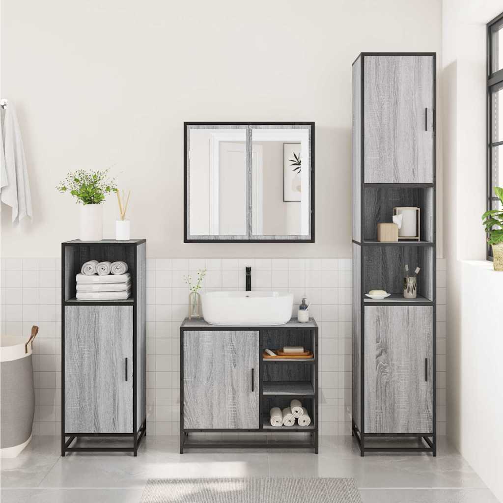 3 Piece Bathroom Furniture Set Grey Sonoma Engineered Wood