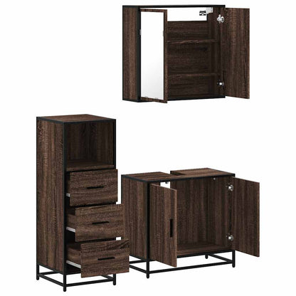 3 Piece Bathroom Furniture Set Brown Oak Engineered Wood