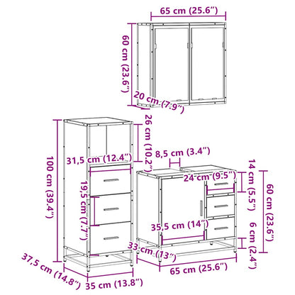 3 Piece Bathroom Furniture Set Sonoma Oak Engineered Wood