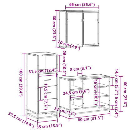 3 Piece Bathroom Furniture Set Grey Sonoma Engineered Wood