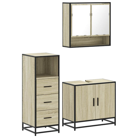3 Piece Bathroom Furniture Set Sonoma Oak Engineered Wood