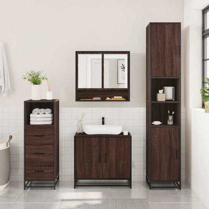 3 Piece Bathroom Furniture Set Brown Oak Engineered Wood